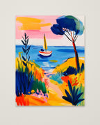Mediterranean Sailboat Coastal Art as an unframed matte paper print
