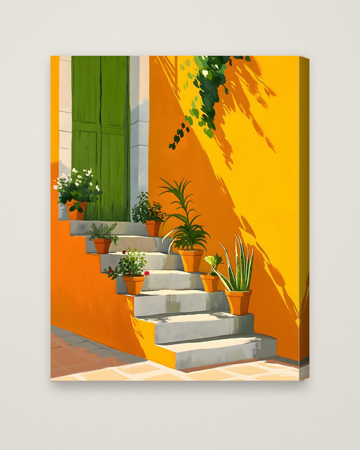 Mediterranean Staircase Botanical Art as a stretched canvas