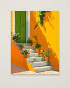 Mediterranean Staircase Botanical Art as an unframed matte paper print