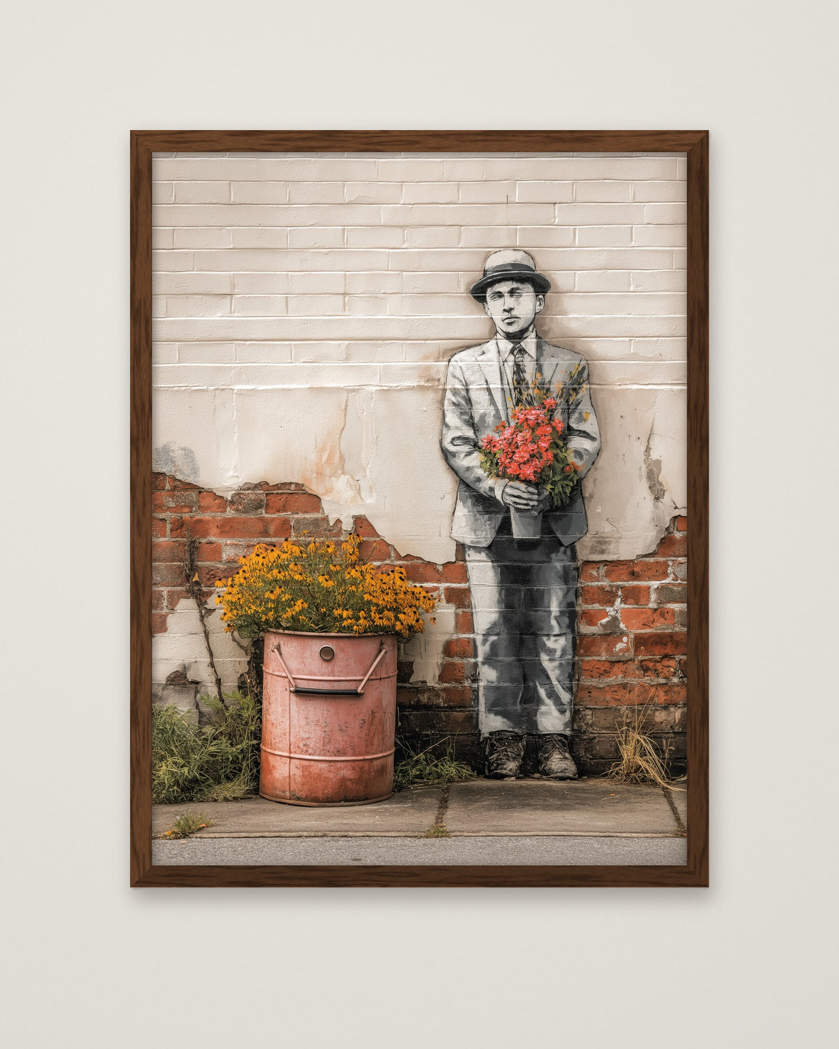 Melancholy Bouquet Still Life Art in a dark wood frame