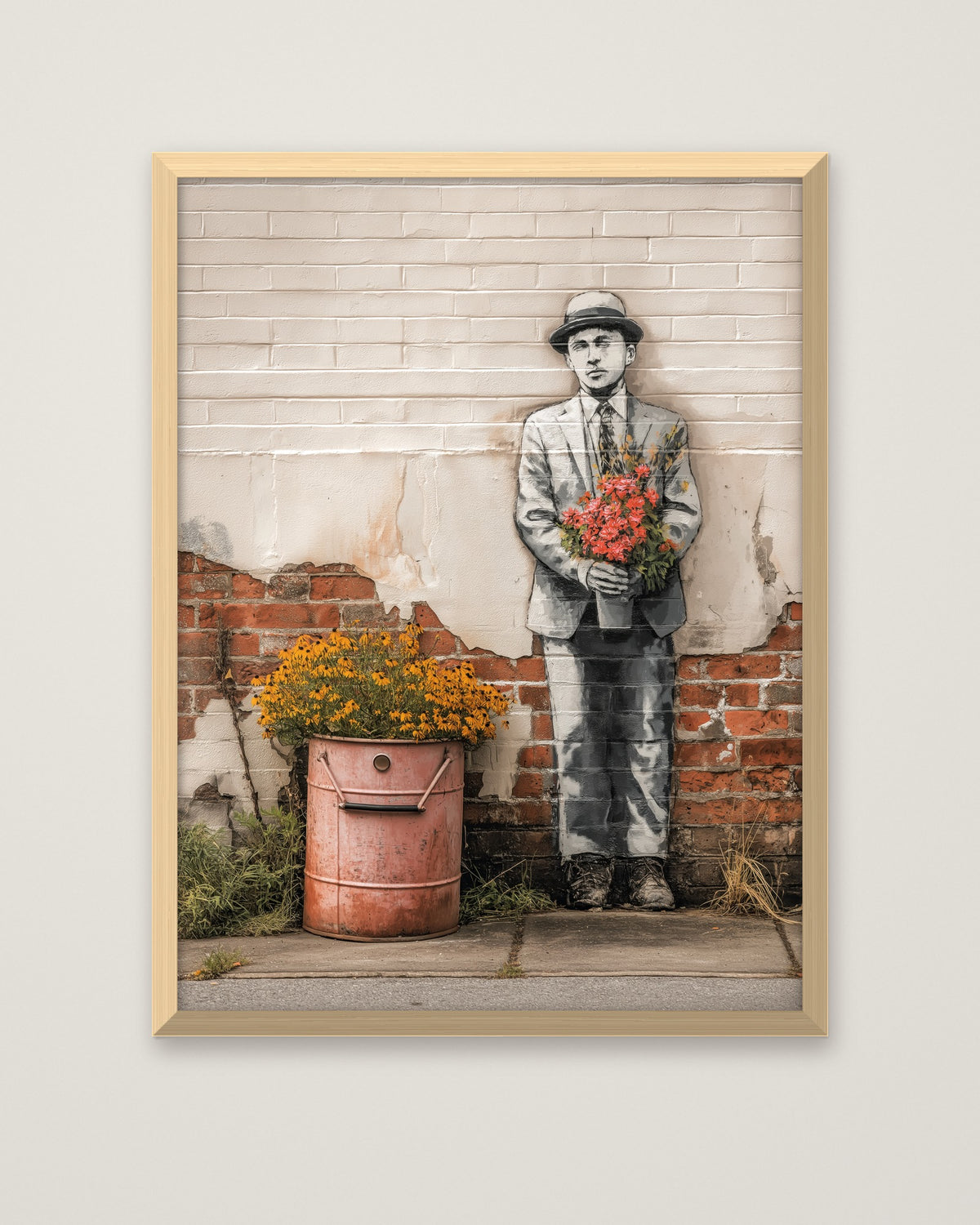 Melancholy Bouquet Still Life Art in a natural wood frame