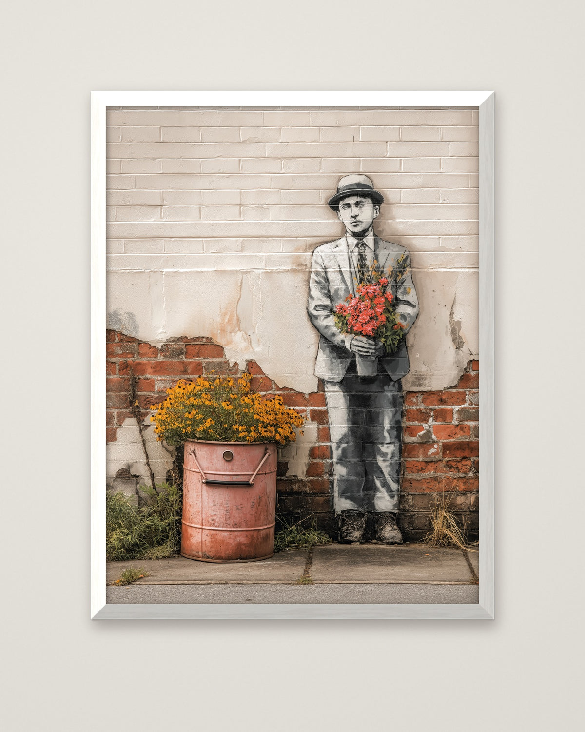 Melancholy Bouquet Still Life Art in a white frame
