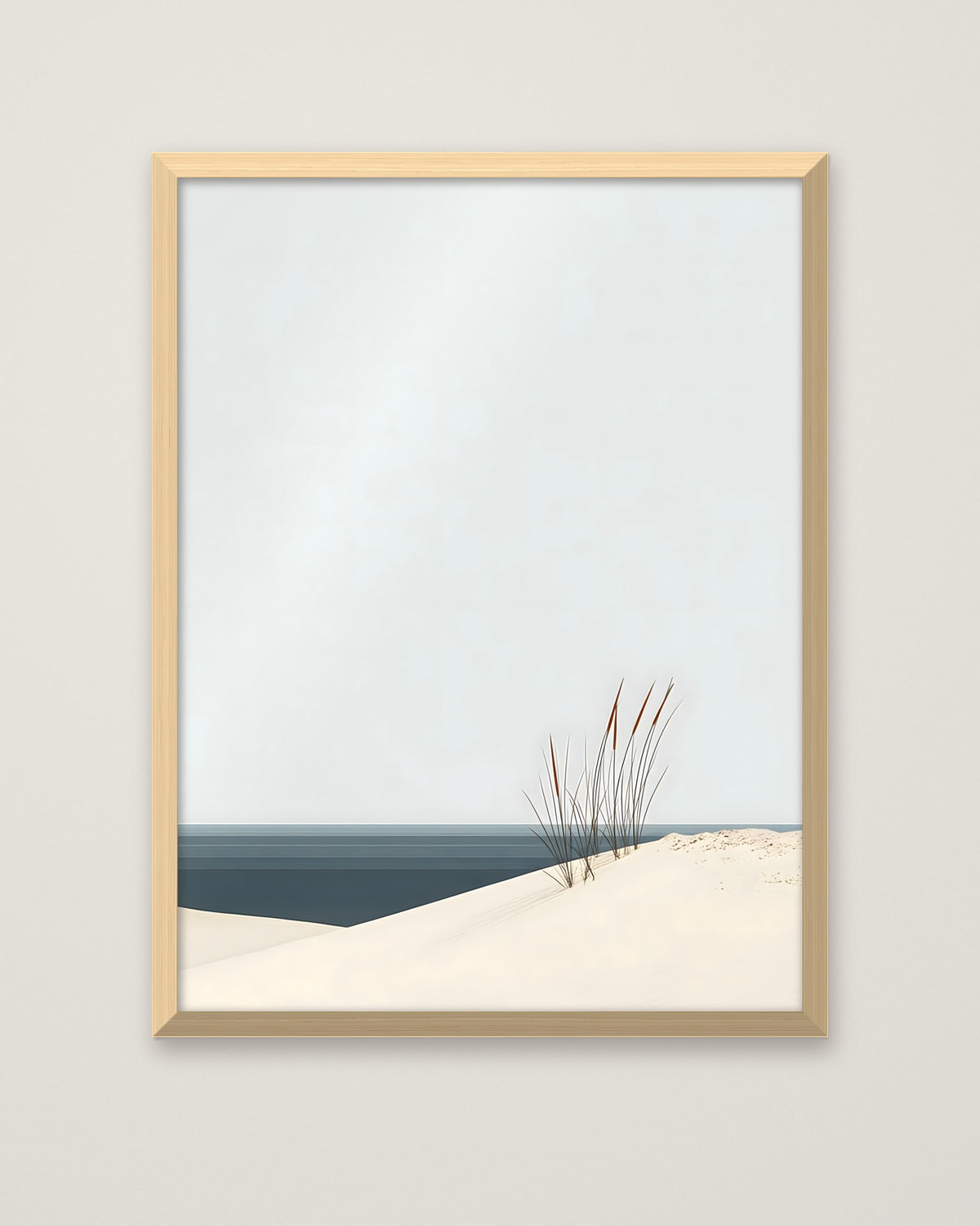 Minimalist Coastal Dune Art in a natural wood frame