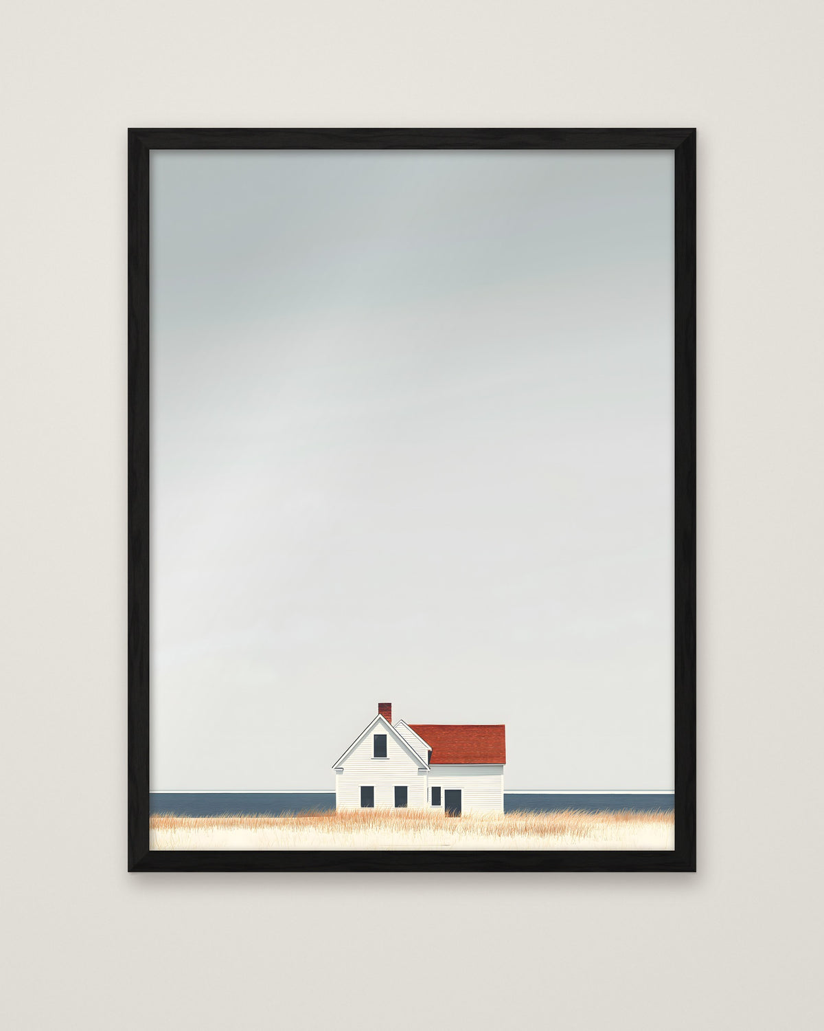 Minimalist Coastal Farmhouse Art in a black frame