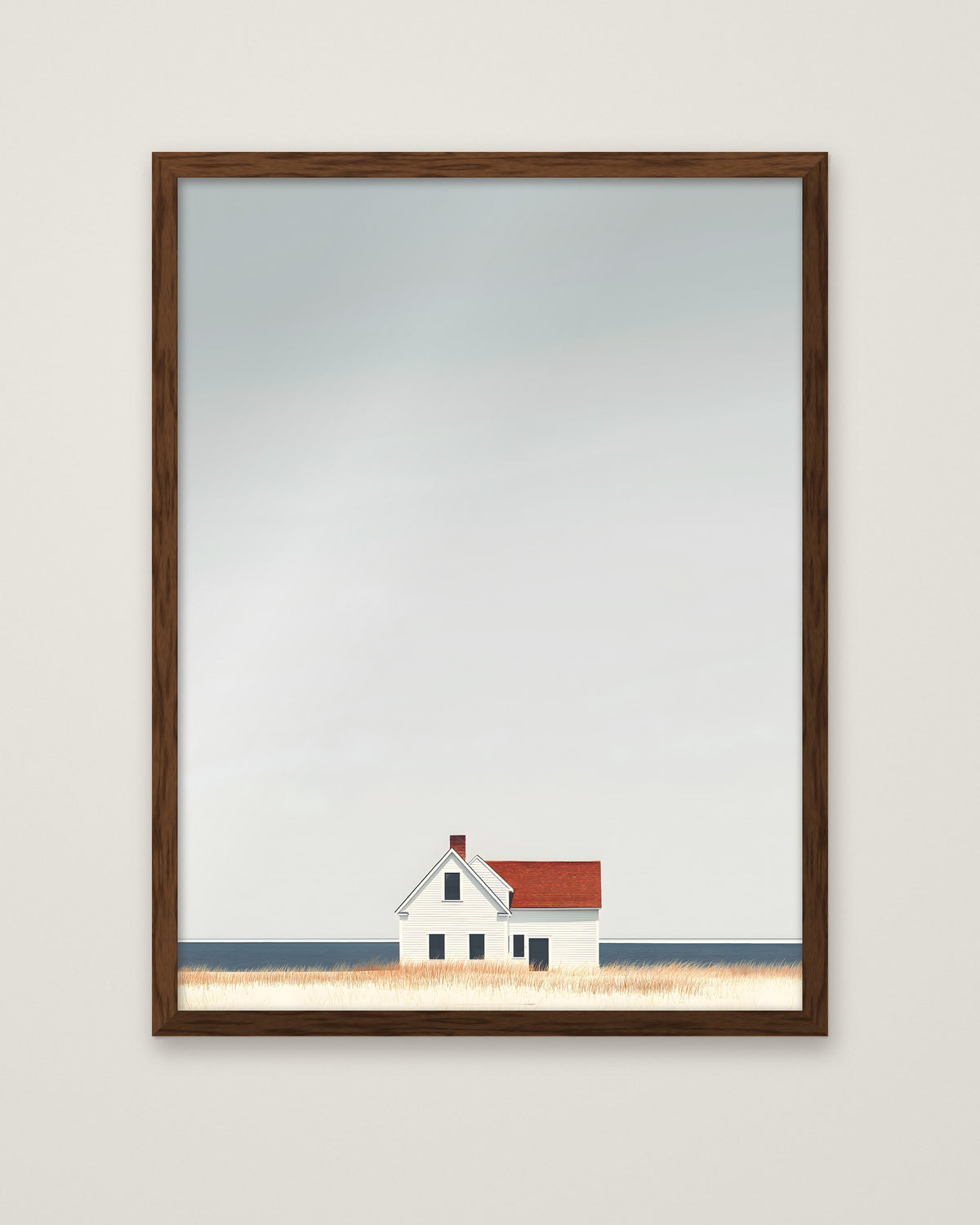 Minimalist Coastal Farmhouse Art in a dark wood frame