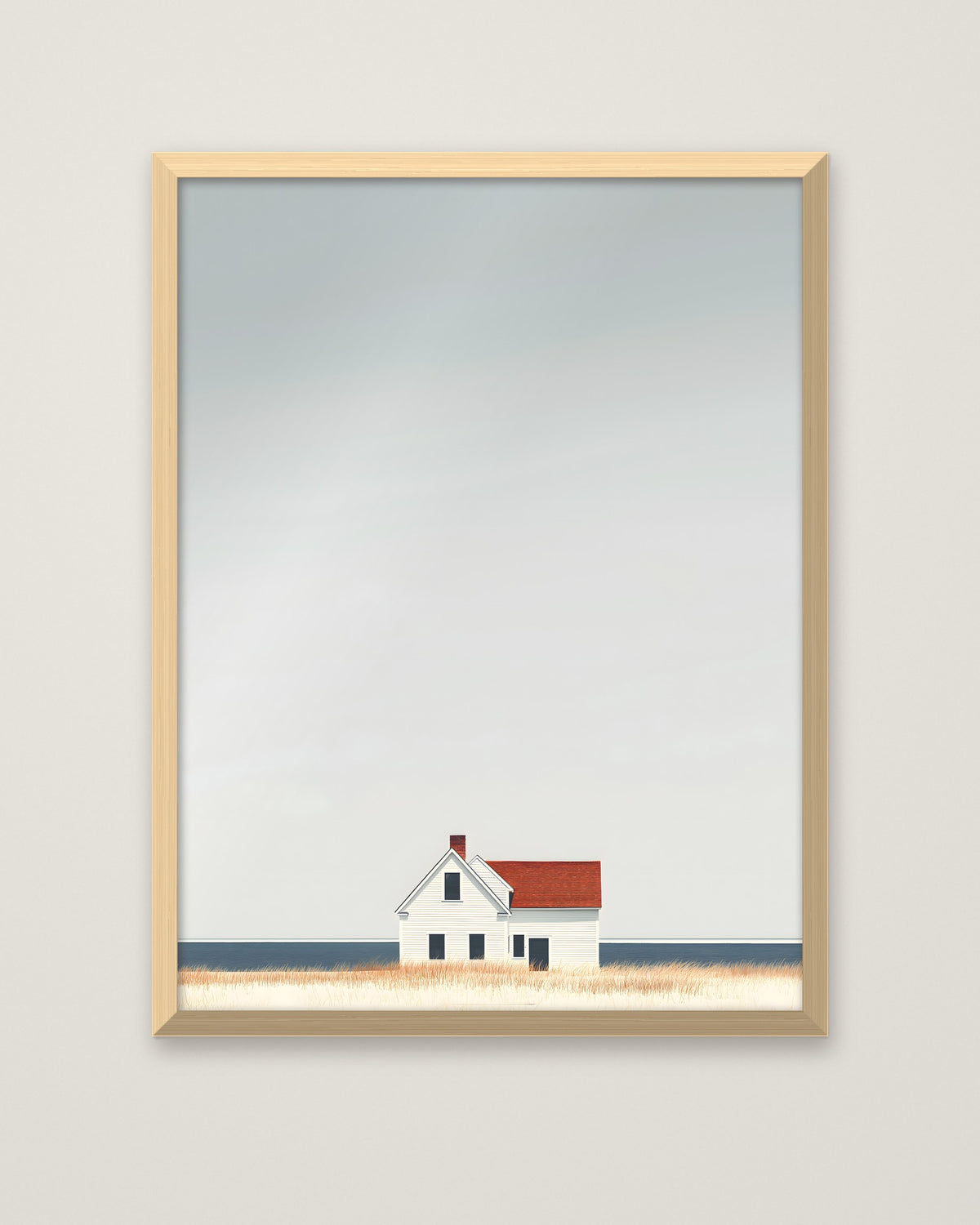 Minimalist Coastal Farmhouse Art in a natural wood frame