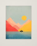 Minimalist Fishing Boat Mountain Art as an unframed matte paper print