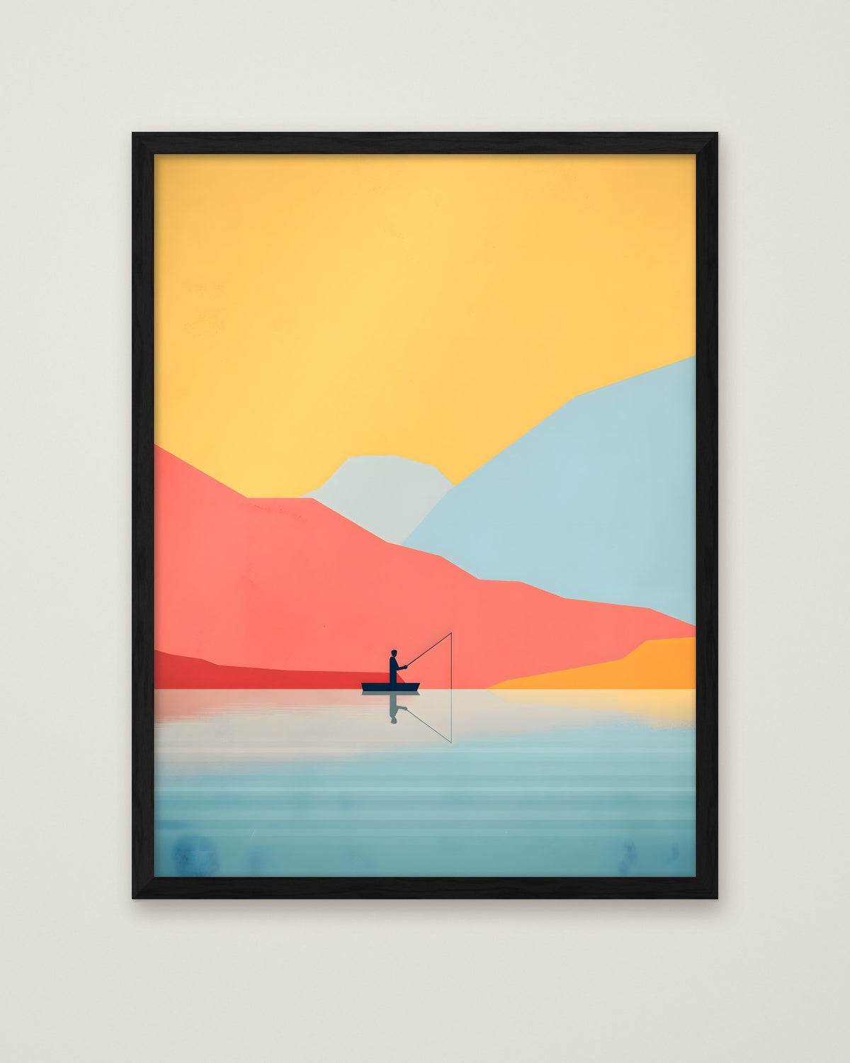 Minimalist Fishing Landscape Art in a black frame