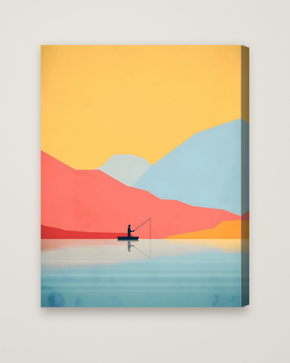 Minimalist Fishing Landscape Art as a stretched canvas
