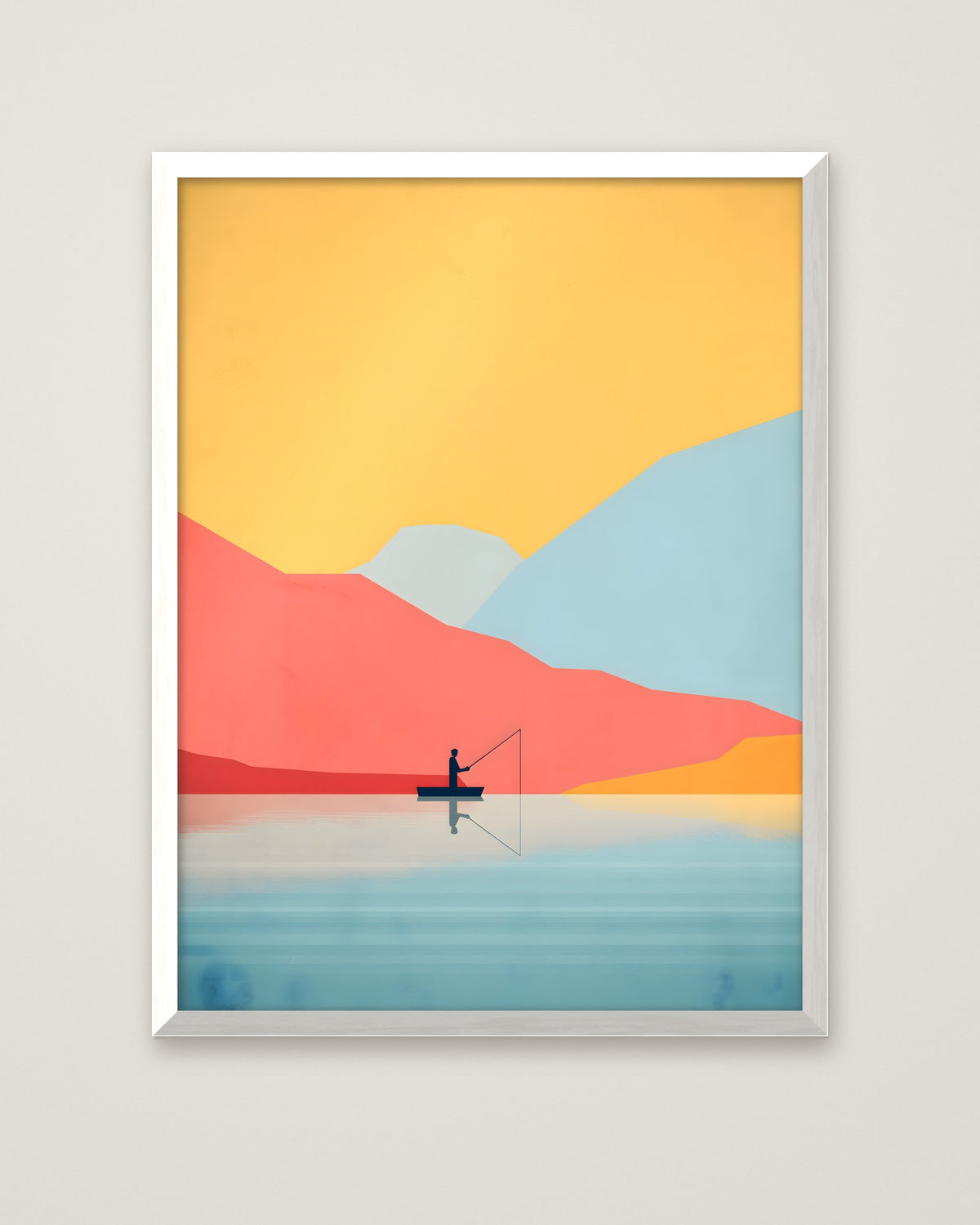 Minimalist Fishing Landscape Art in a white frame