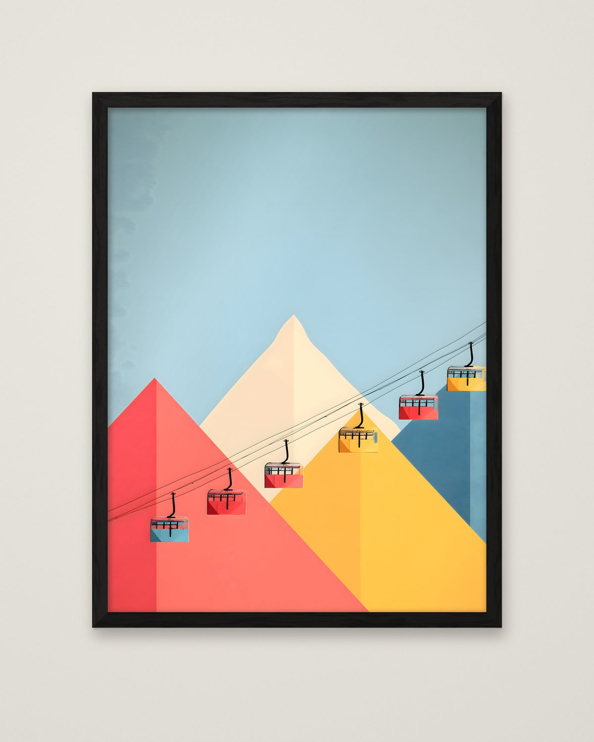 Minimalist Ski Gondola Mountain Art in a black frame