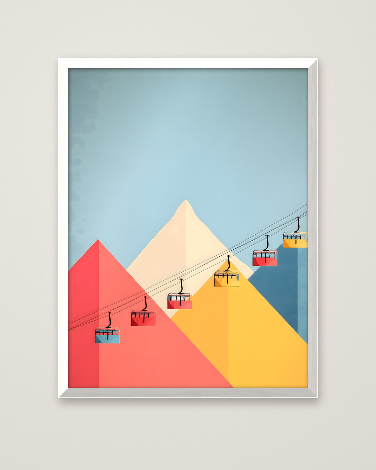 Minimalist Ski Gondola Mountain Art in a white frame