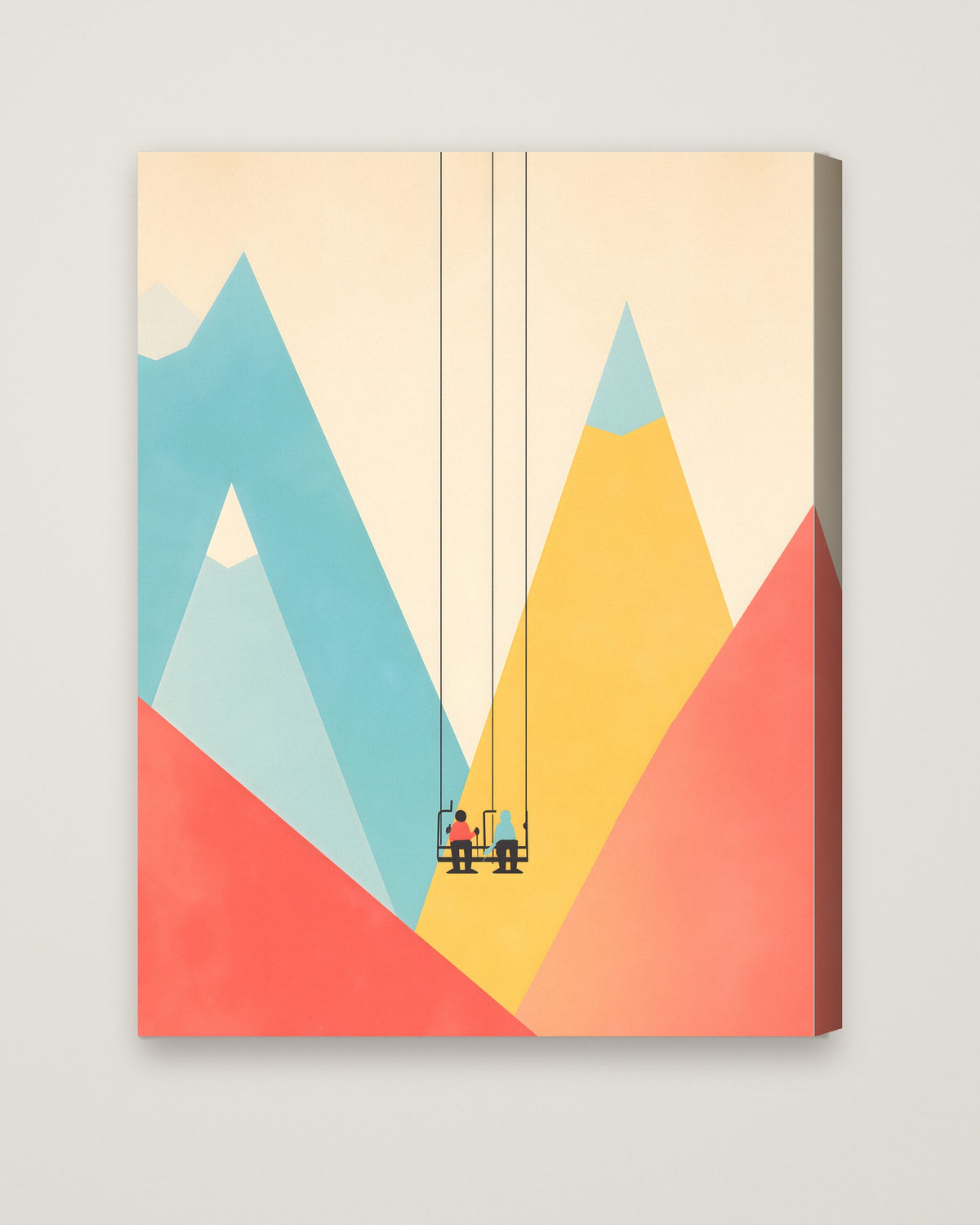 Minimalist Ski Lift Couple Art as a stretched canvas