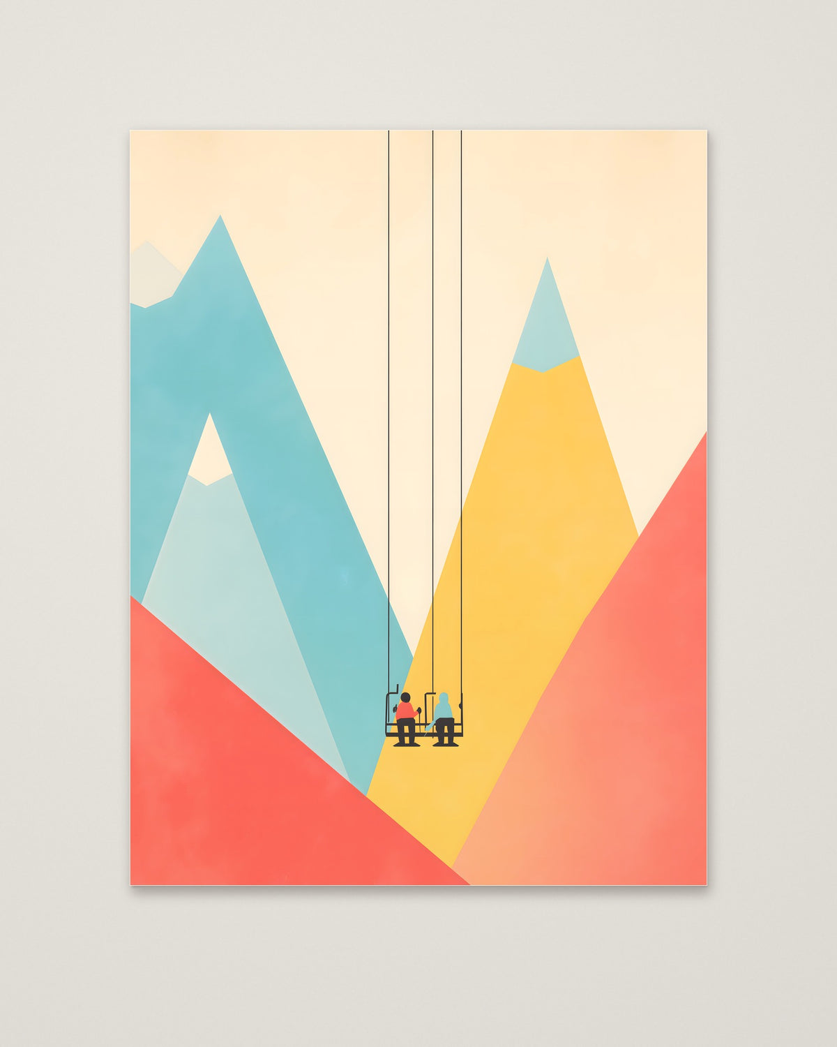 Minimalist Ski Lift Couple Art as an unframed matte paper print