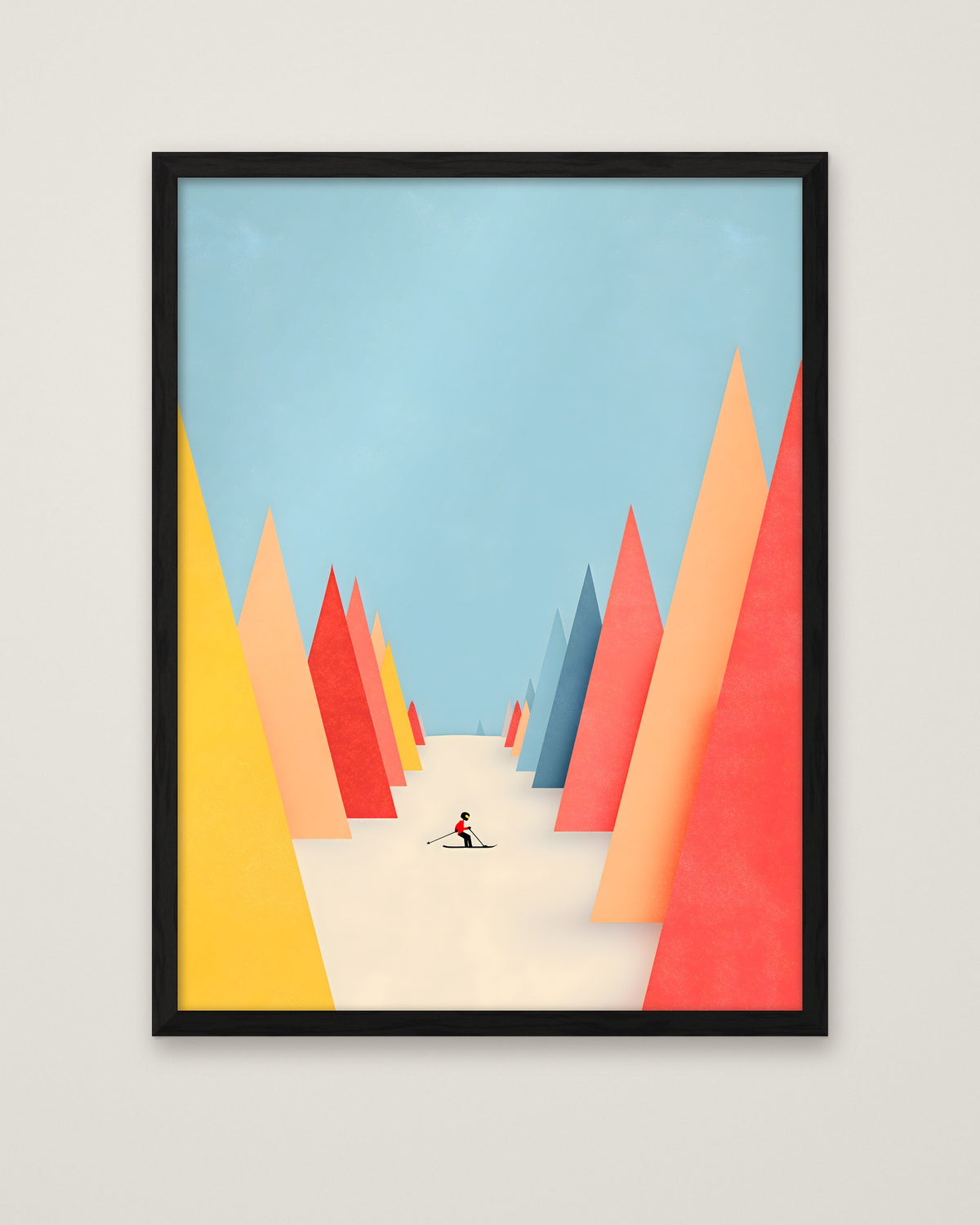 Minimalist Skiing Mountain Art in a black frame