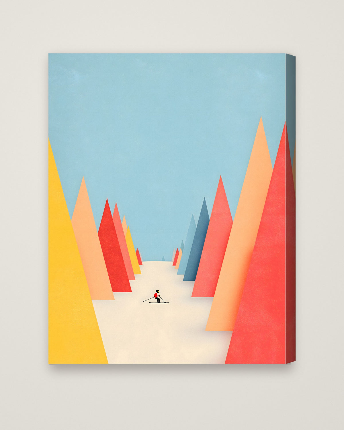 Minimalist Skiing Mountain Art as a stretched canvas