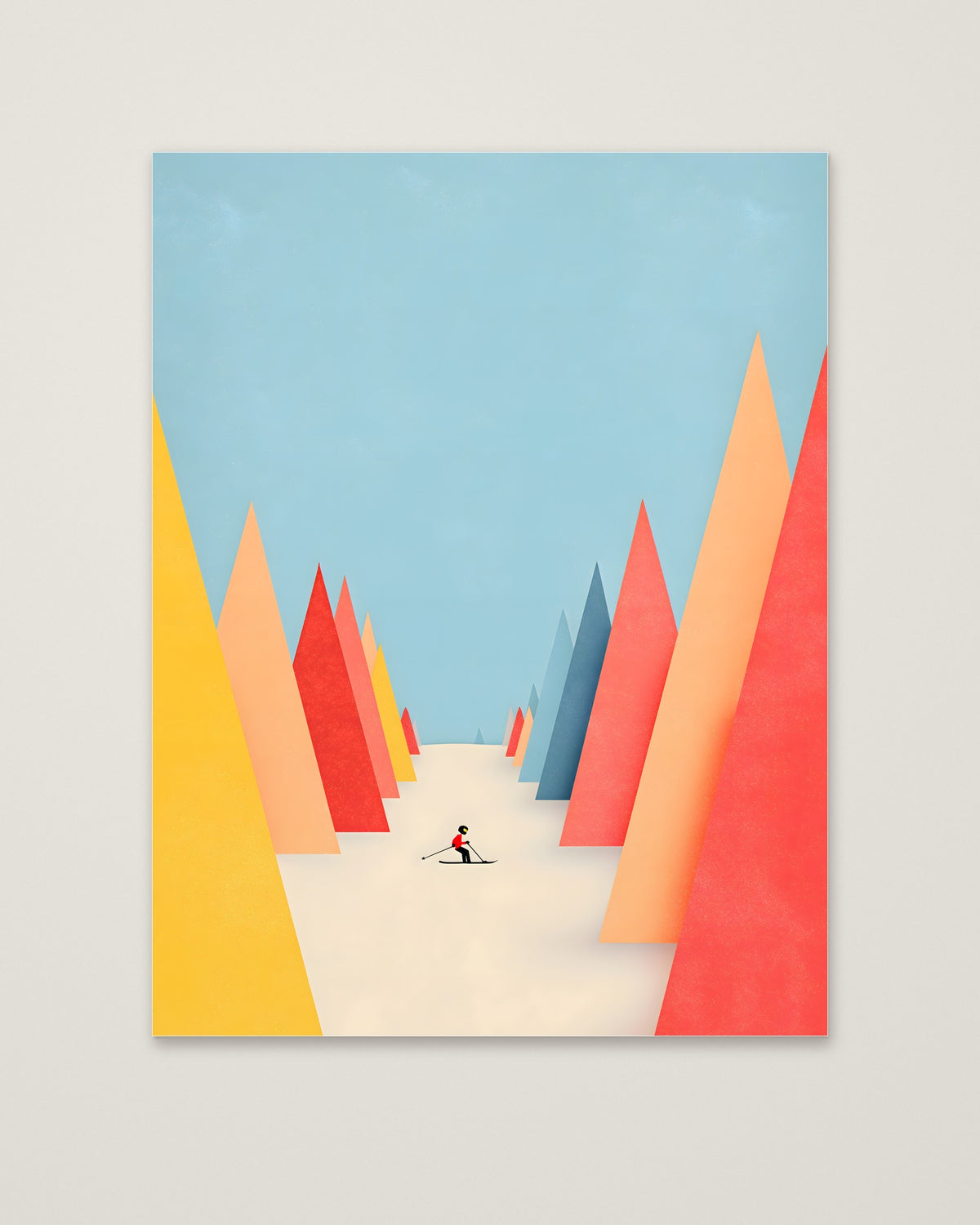 Minimalist Skiing Mountain Art as an unframed matte paper print