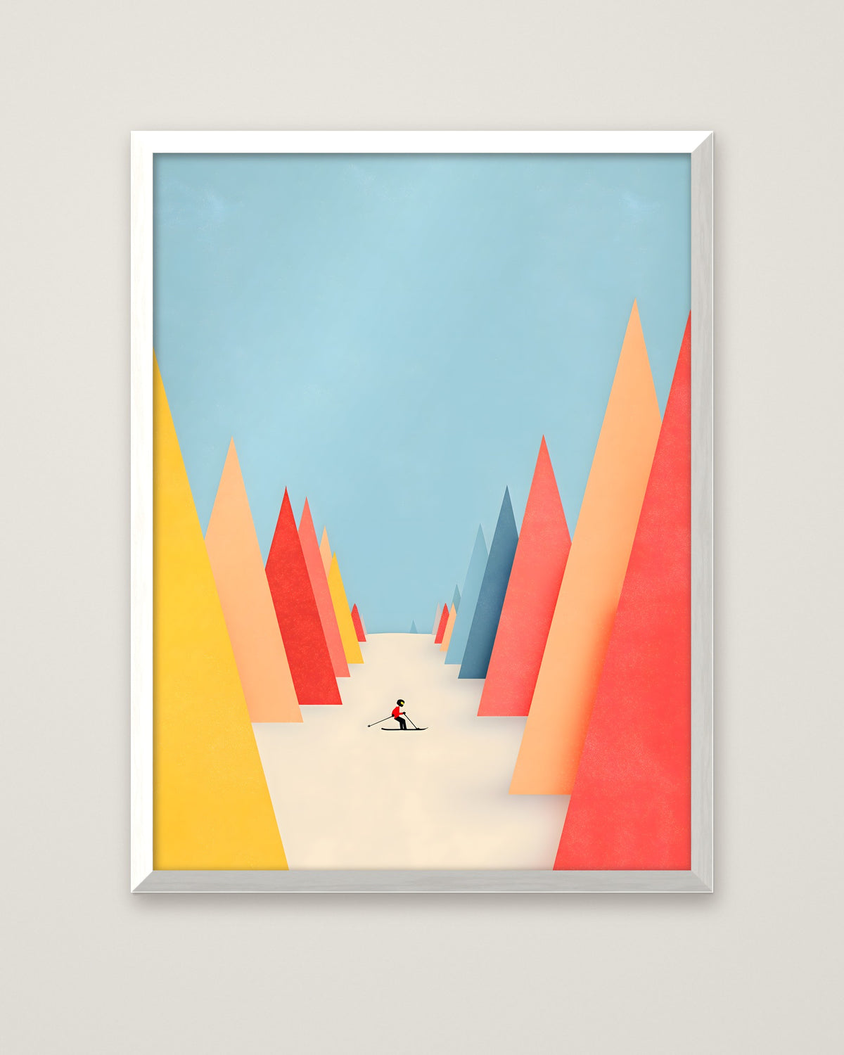 Minimalist Skiing Mountain Art in a white frame
