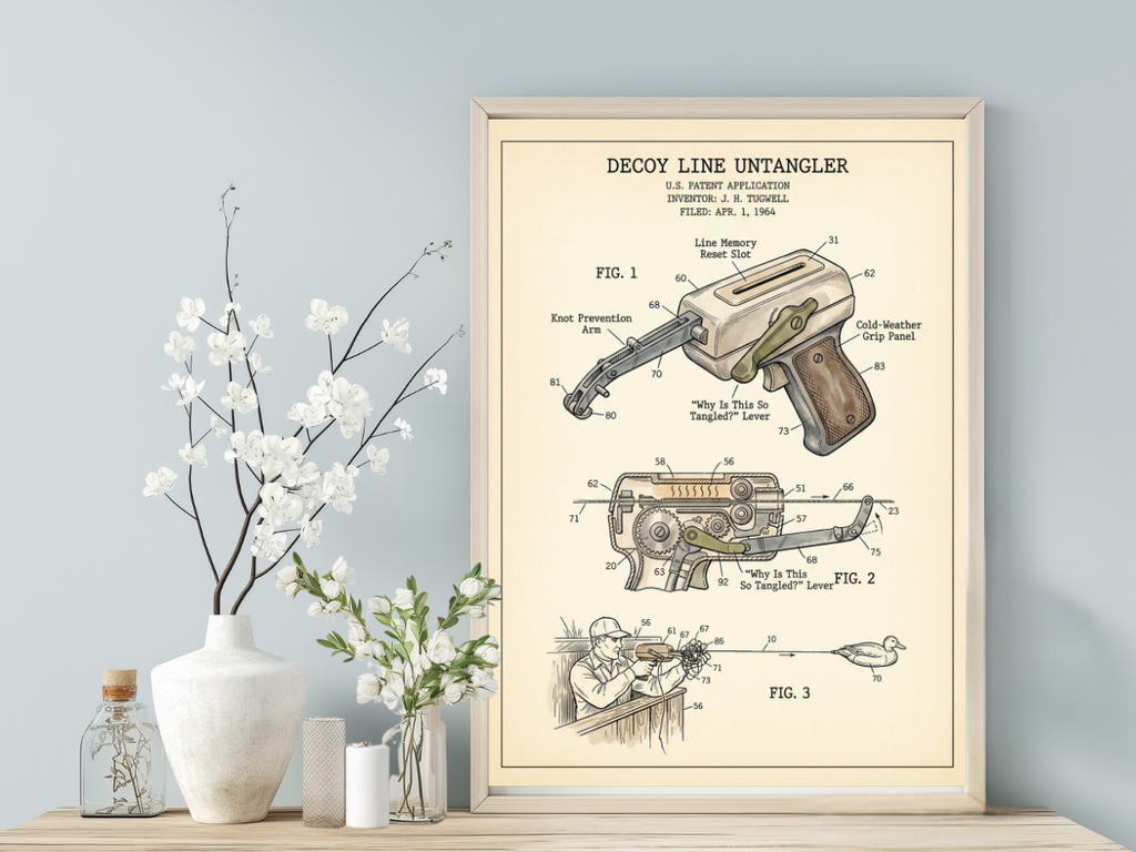 Decoy Line Untangler Patent-Style Art art print, styled room view 1