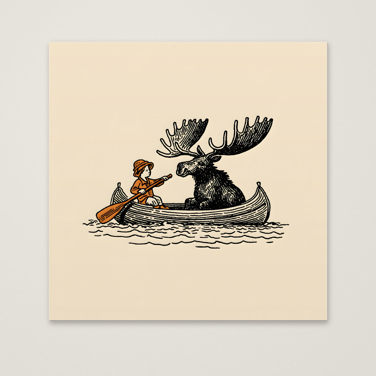 Moose Canoe Vintage Illustration as an unframed matte paper print