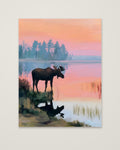 Moose Sunset Lake Art as an unframed matte paper print