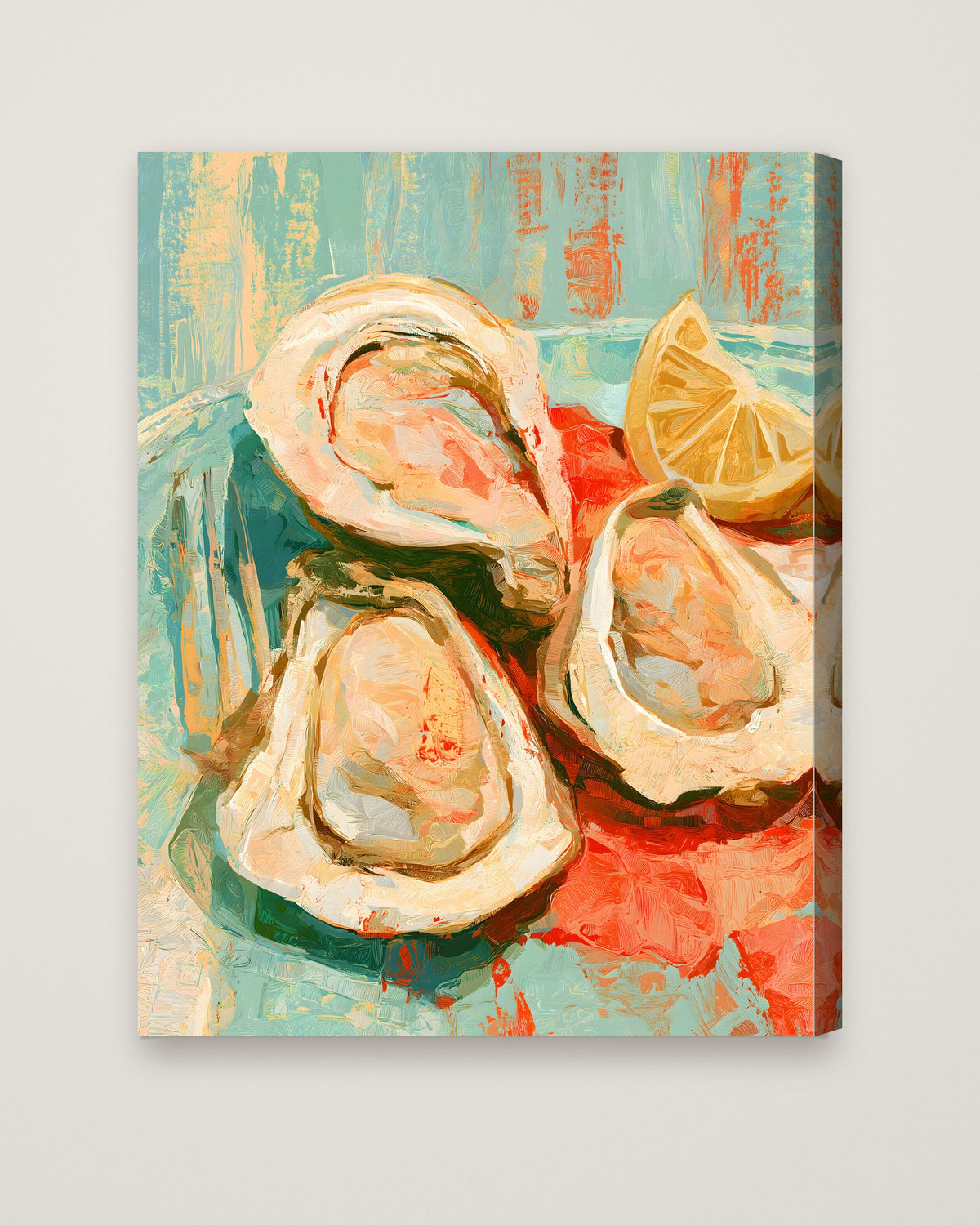 Oysters Lemon Still Life Art as a stretched canvas