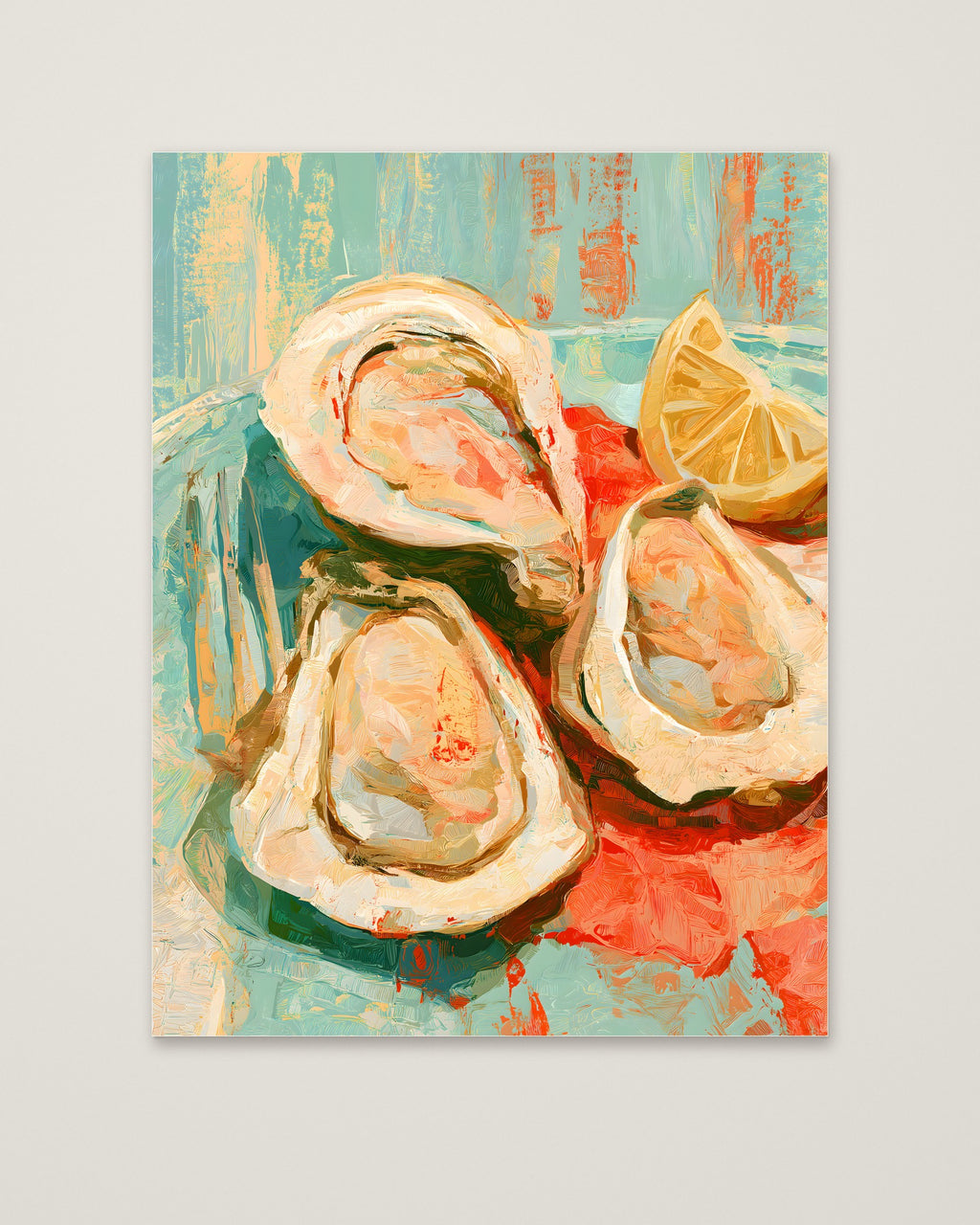 Oysters Lemon Still Life Art as an unframed matte paper print