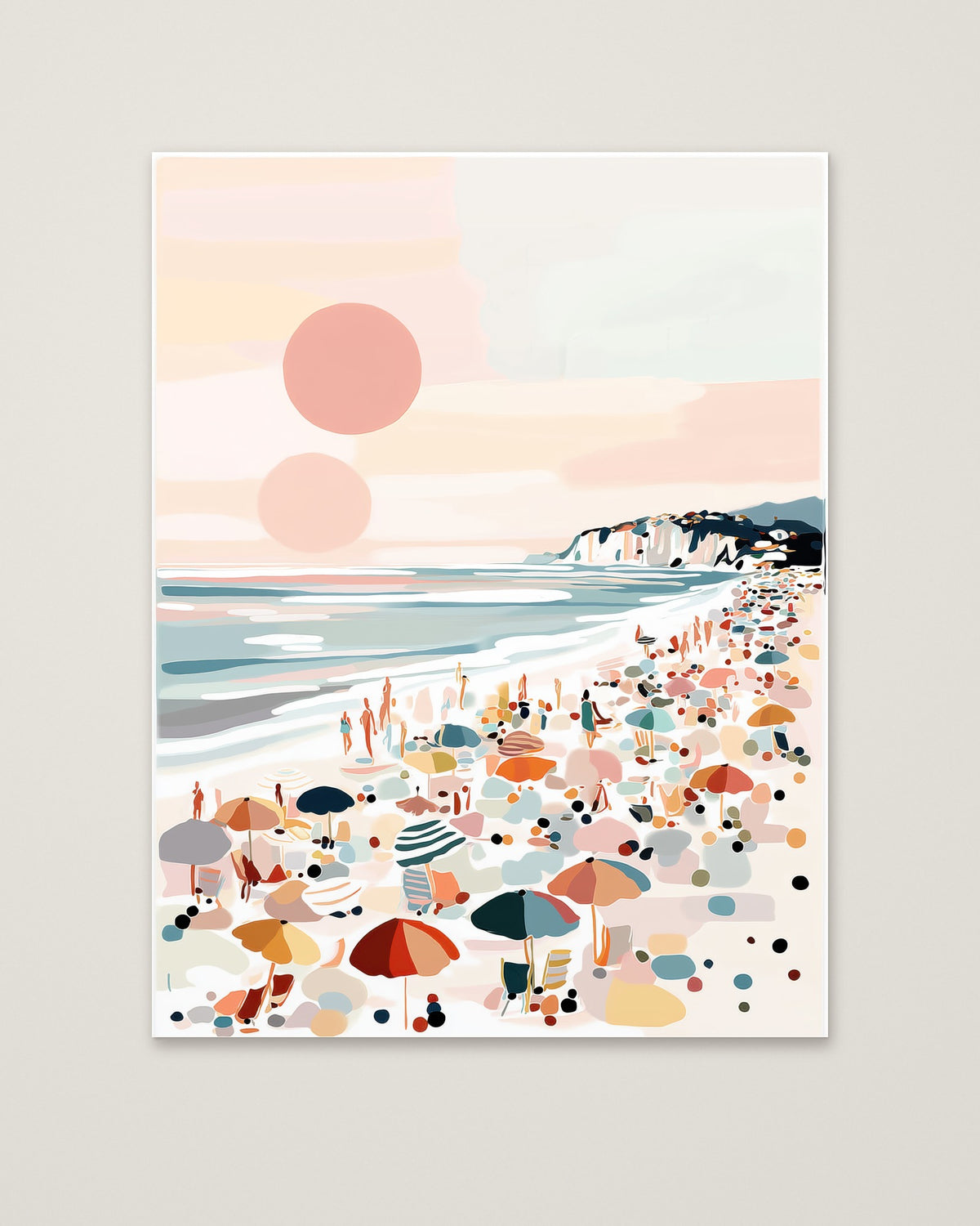 Pastel Beach Crowd Art as an unframed matte paper print