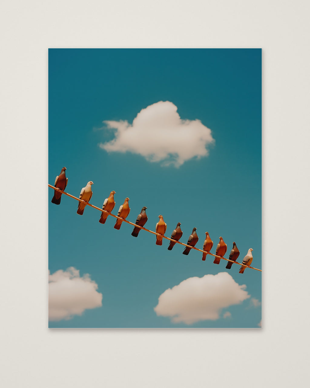 Pigeons On Wire Sky as an unframed matte paper print