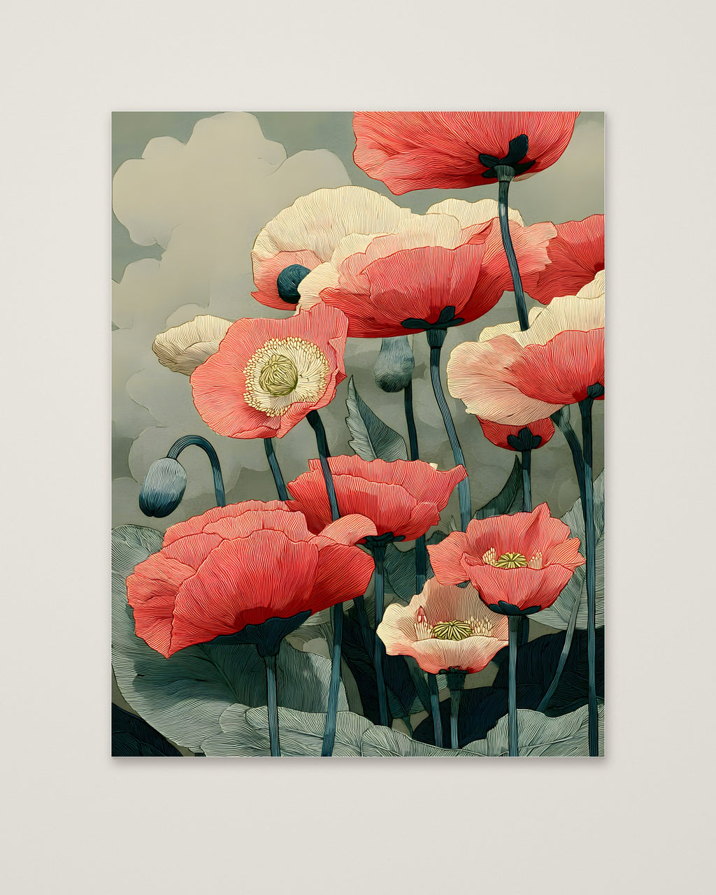 Red Poppy Botanical Wall Art as an unframed matte paper print