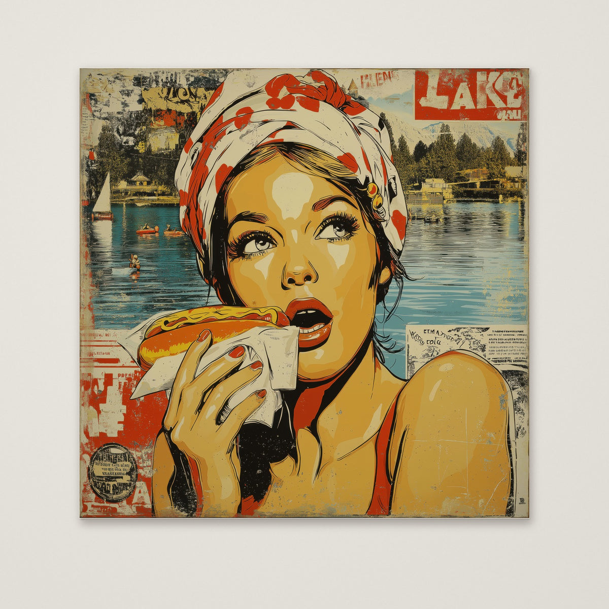 Retro Hot Dog Pop Art as an unframed matte paper print