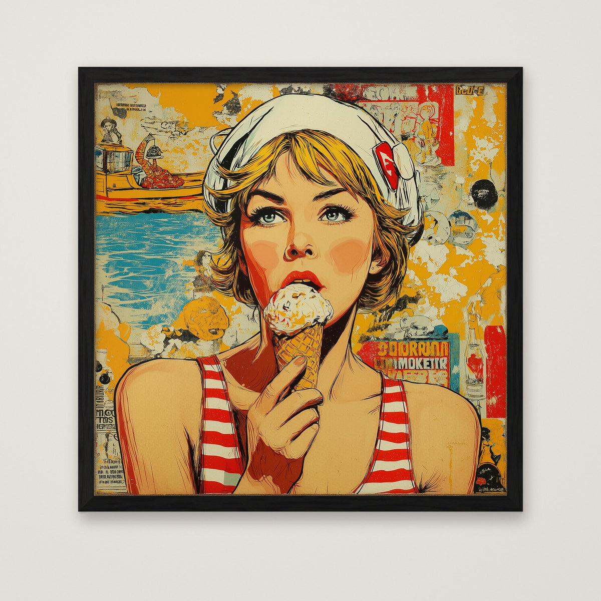 Retro Ice Cream Pop Art in a black frame