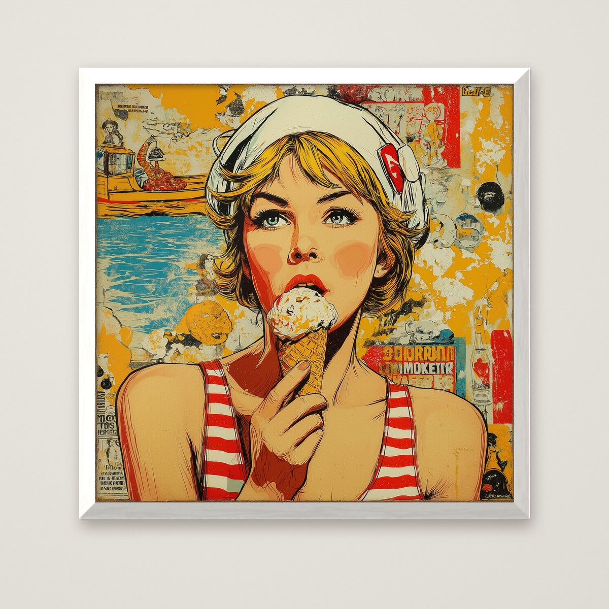 Retro Ice Cream Pop Art in a white frame