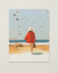 Retro Woman Beach Birds Art as an unframed matte paper print