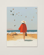 Retro Woman Beach Birds Art as an unframed matte paper print