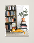 Sleeping Cat Bookshelf Art as an unframed matte paper print