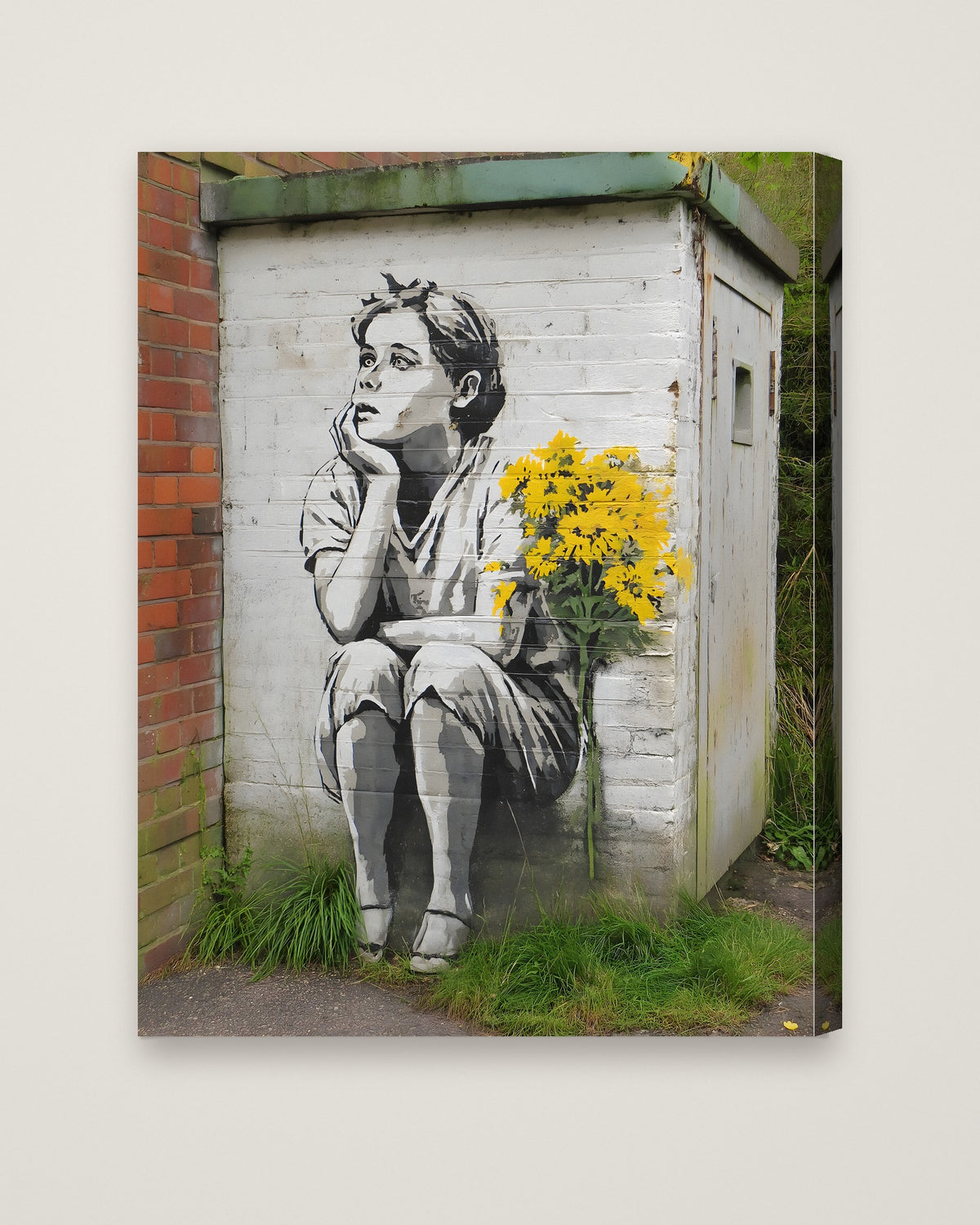 Street Art Dreaming Child Flowers as a stretched canvas