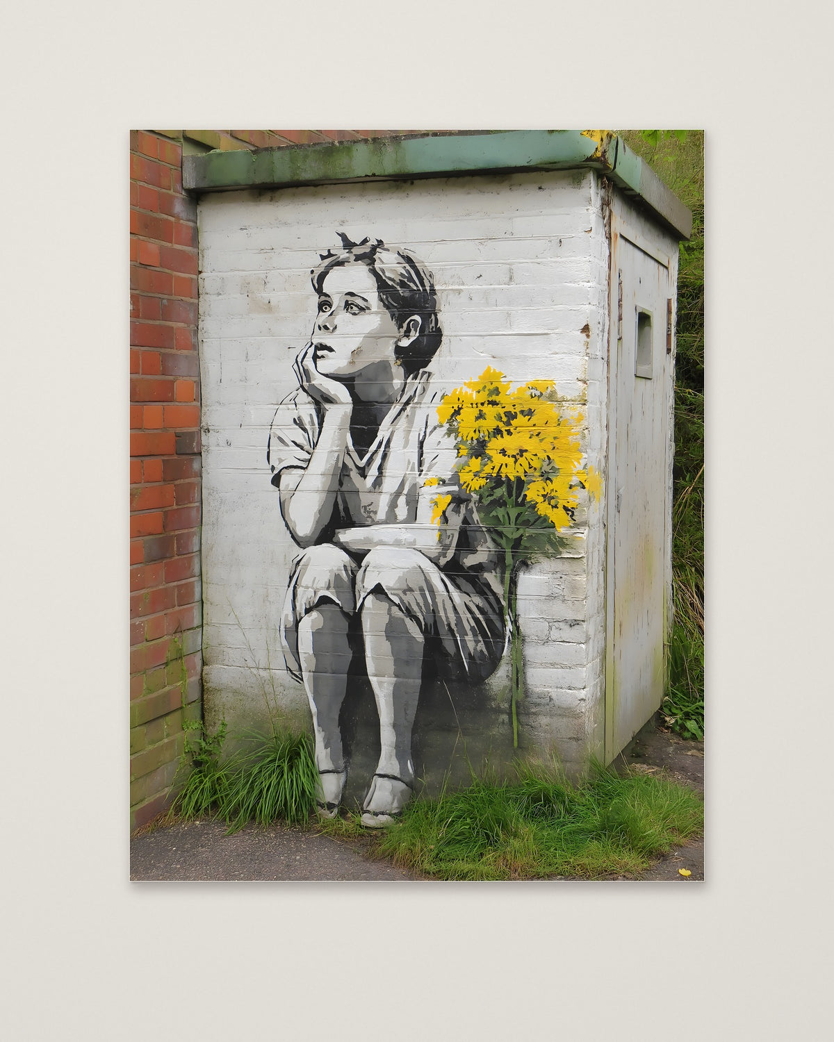 Street Art Dreaming Child Flowers as an unframed matte paper print