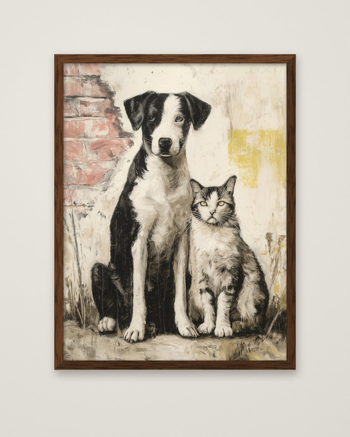 Street Companions Wabi Sabi Art in a dark wood frame