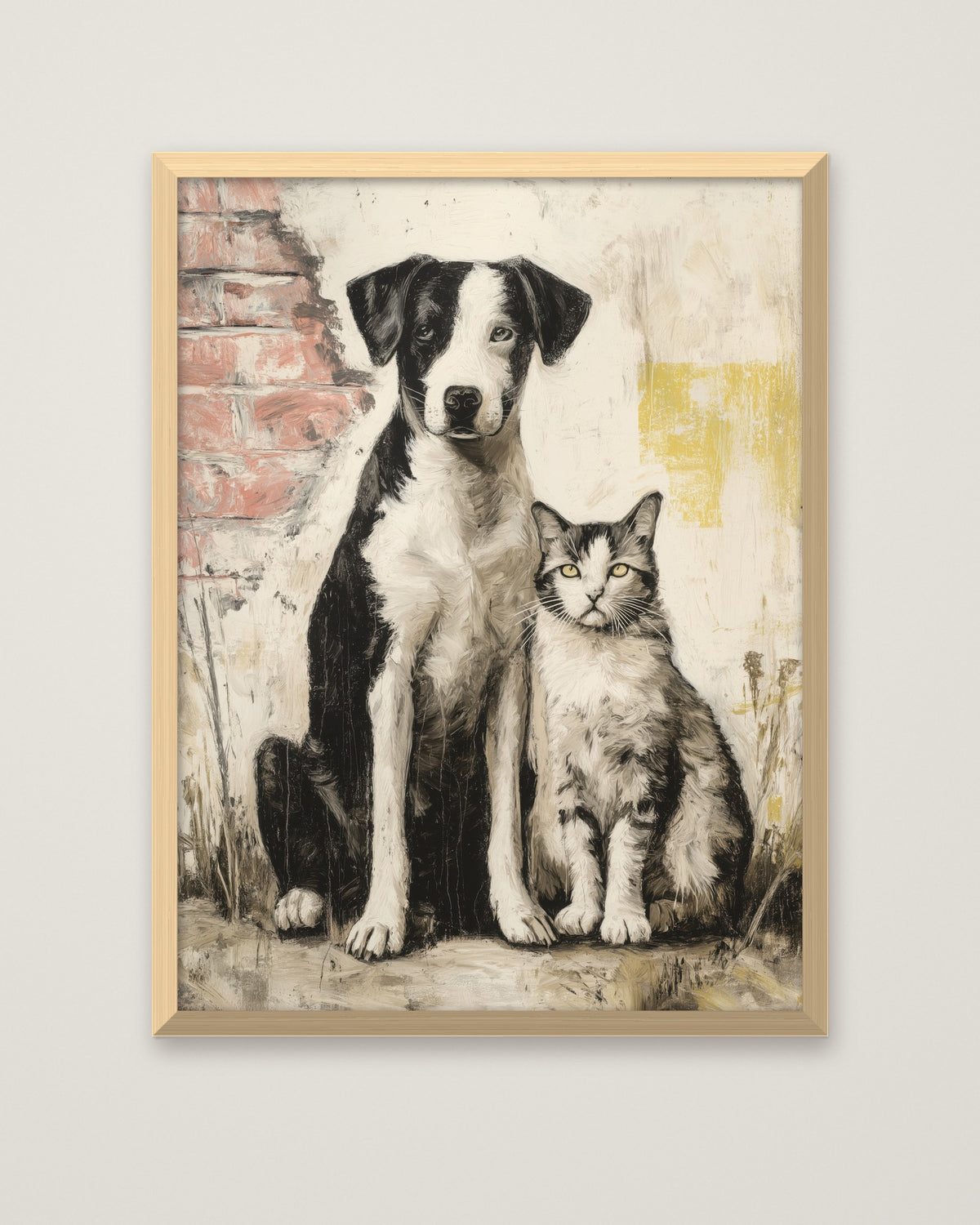 Street Companions Wabi Sabi Art in a natural wood frame