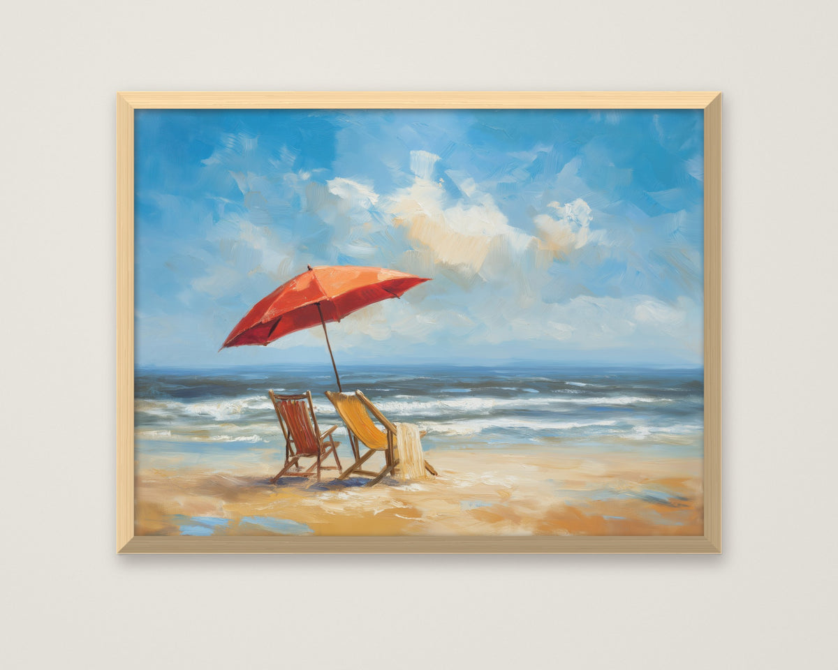 Sunny Afternoon Watercolor Art in a natural wood frame