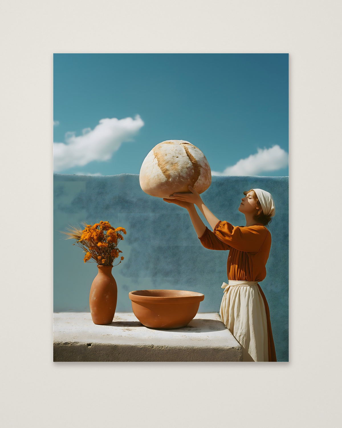 Surreal Mediterranean Bread Woman Art as an unframed matte paper print