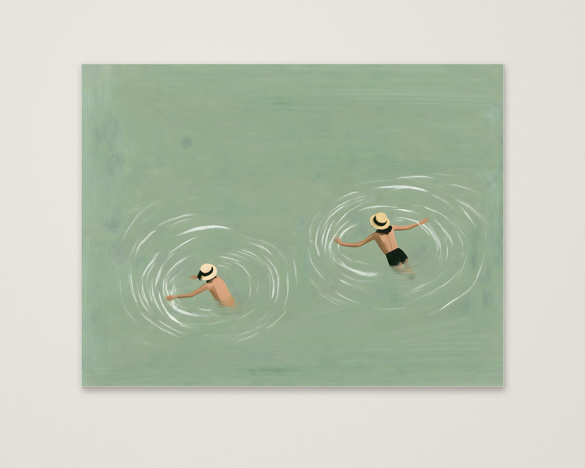 Swimmers Sage Green Wall Art as an unframed matte paper print