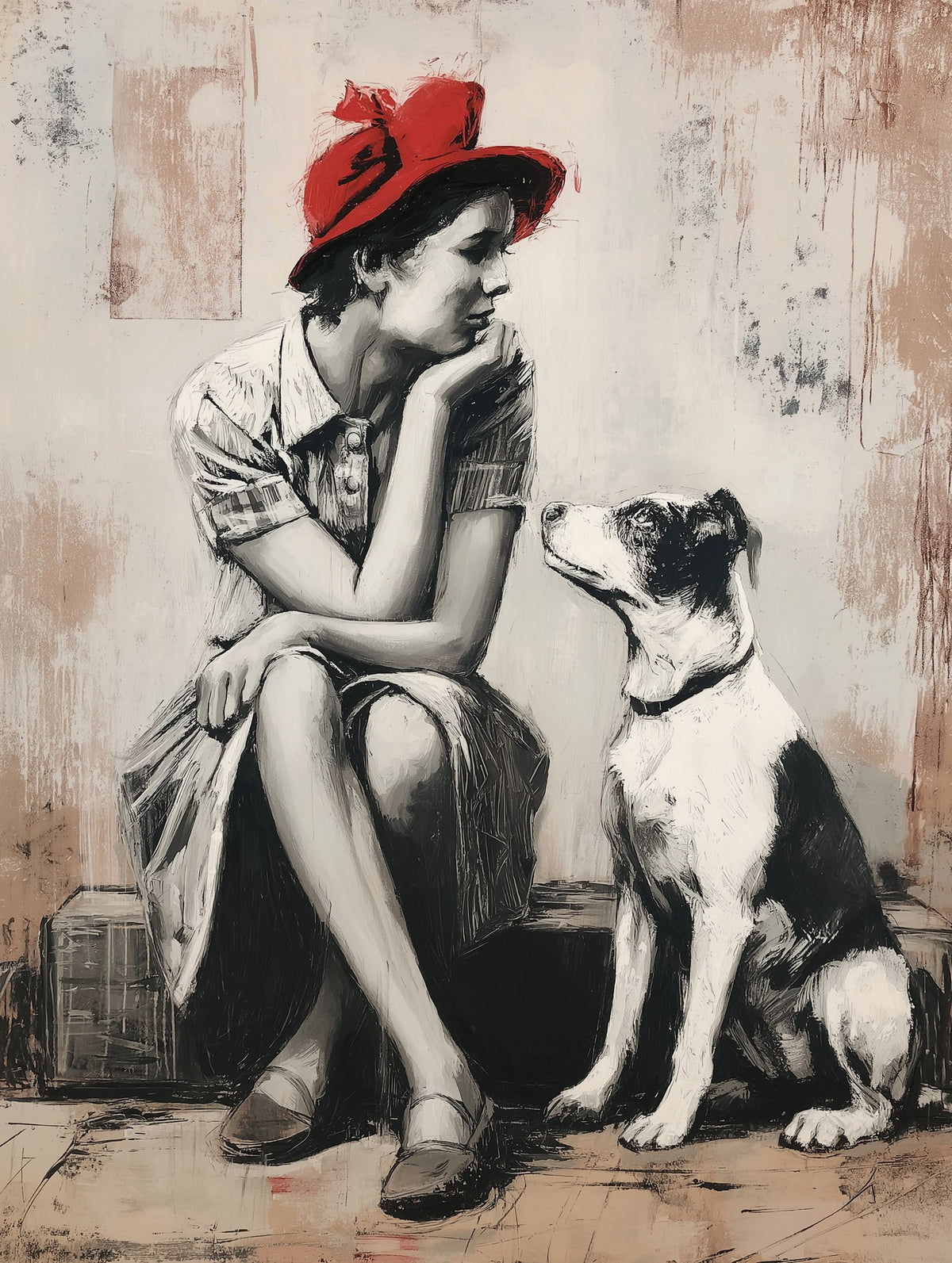 Woman and Dog Street Art art print