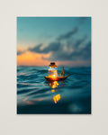 Tiny Glowing Boat Ocean Art as an unframed matte paper print