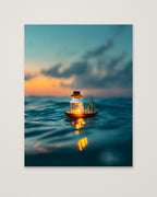 Tiny Glowing Boat Ocean Art as an unframed matte paper print