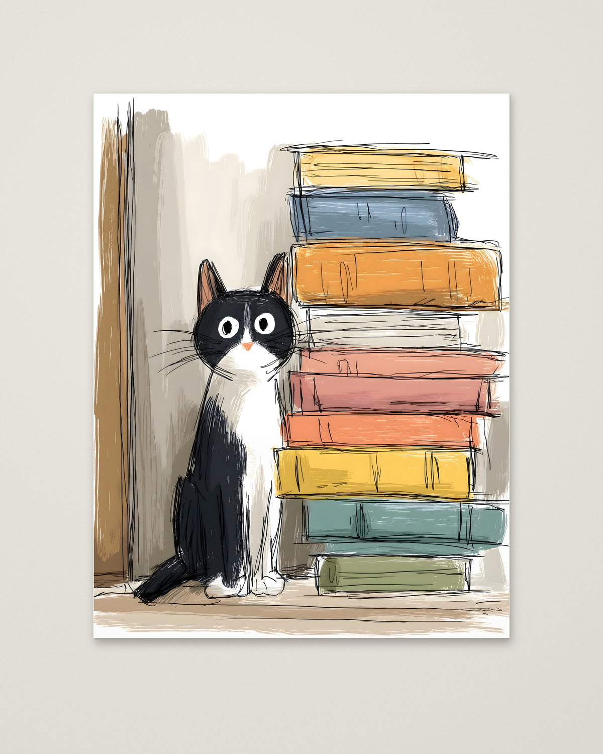 Tuxedo Cat Books Art as an unframed matte paper print
