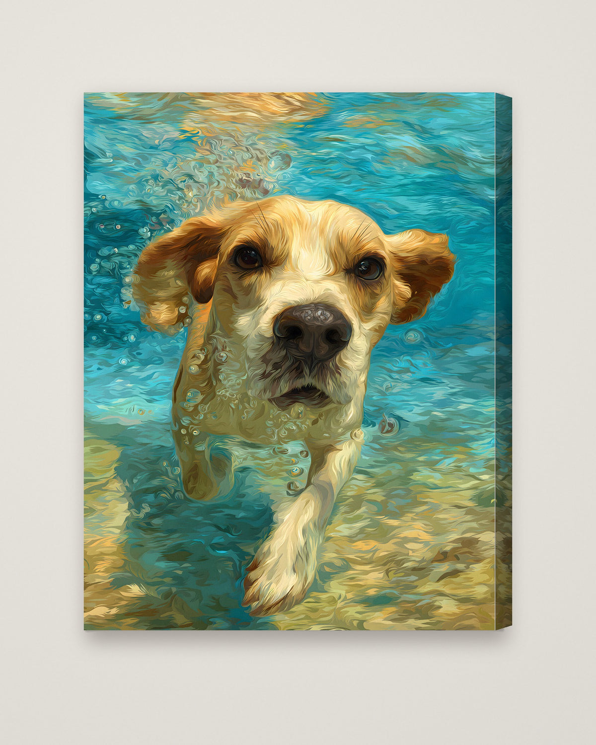 Underwater Swimming Beagle Art as a stretched canvas