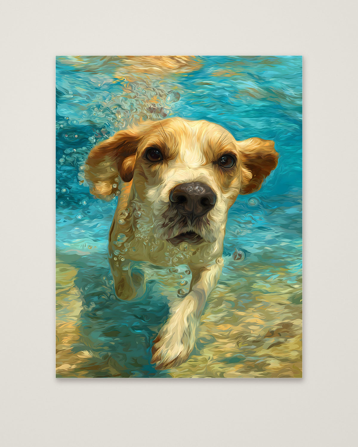 Underwater Swimming Beagle Art as an unframed matte paper print