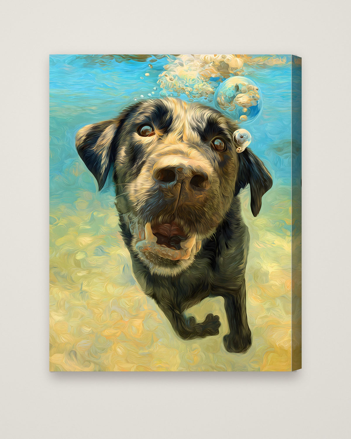 Underwater Swimming Labrador Dog Art as a stretched canvas